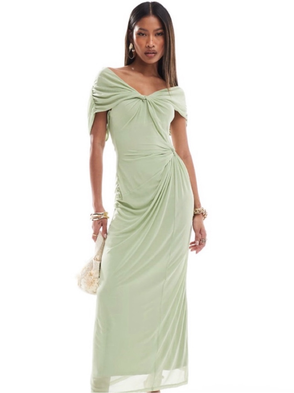 NWOT! ASOS Elegant Sage Green Draped Maxi Dress